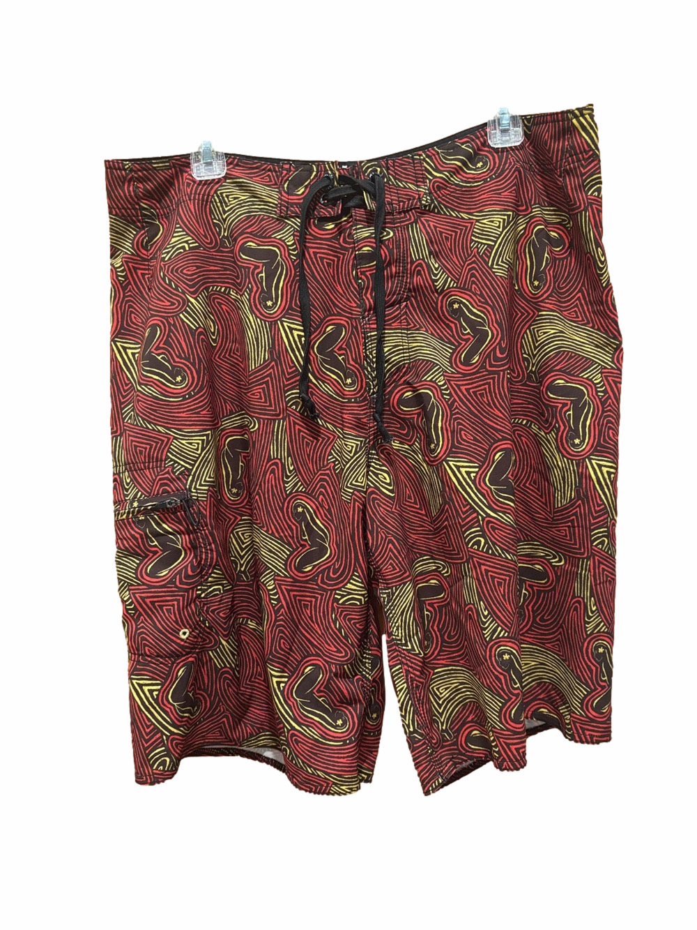 Hinano Tahiti Rare Red/Yellow/Black Geometric Line Pattern Board Shorts Size 31